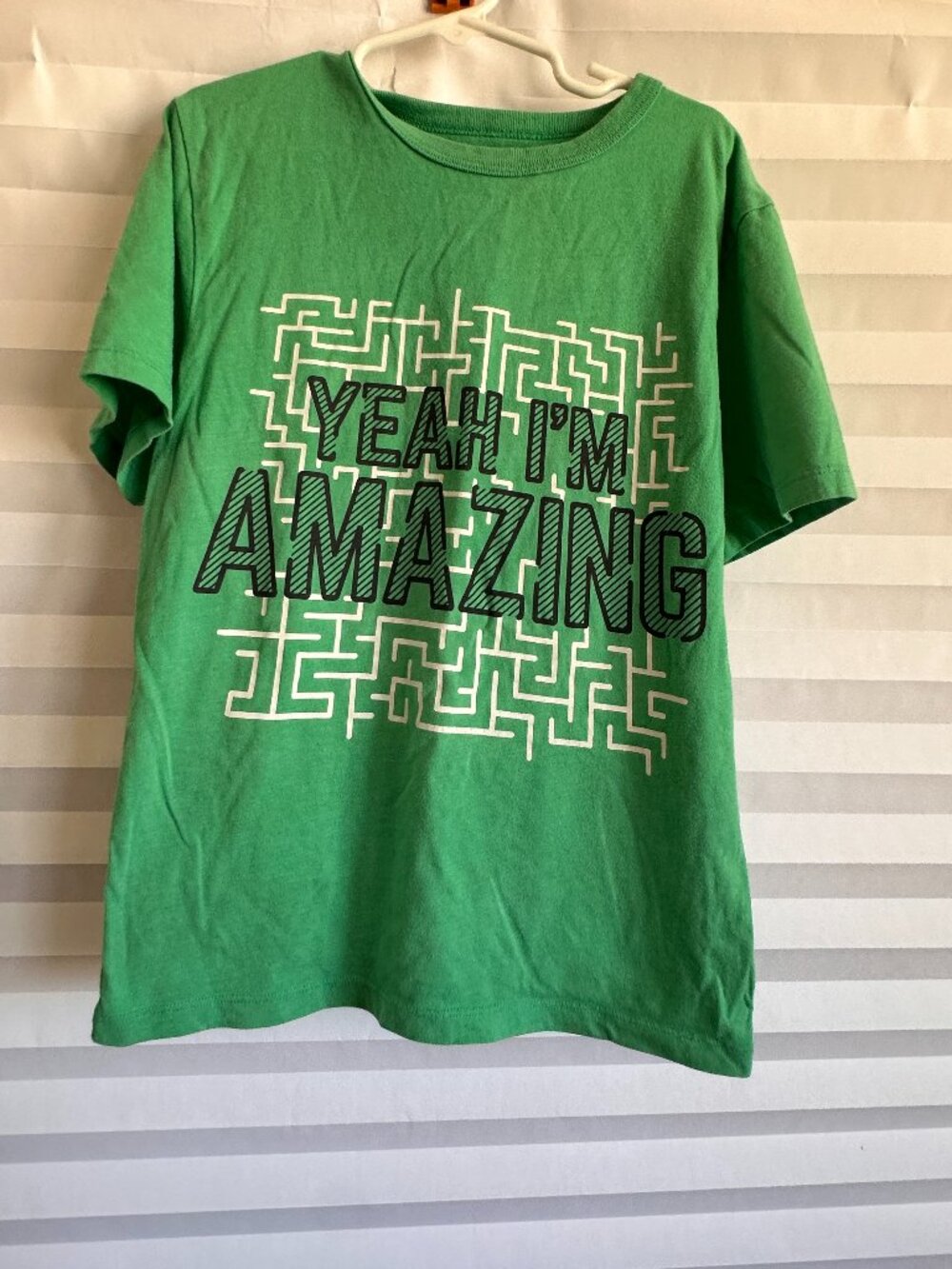 Place Boys Size 7 8 Medium Green Yeah I Am Amazing Graphic T-Shirt Short Sleeve